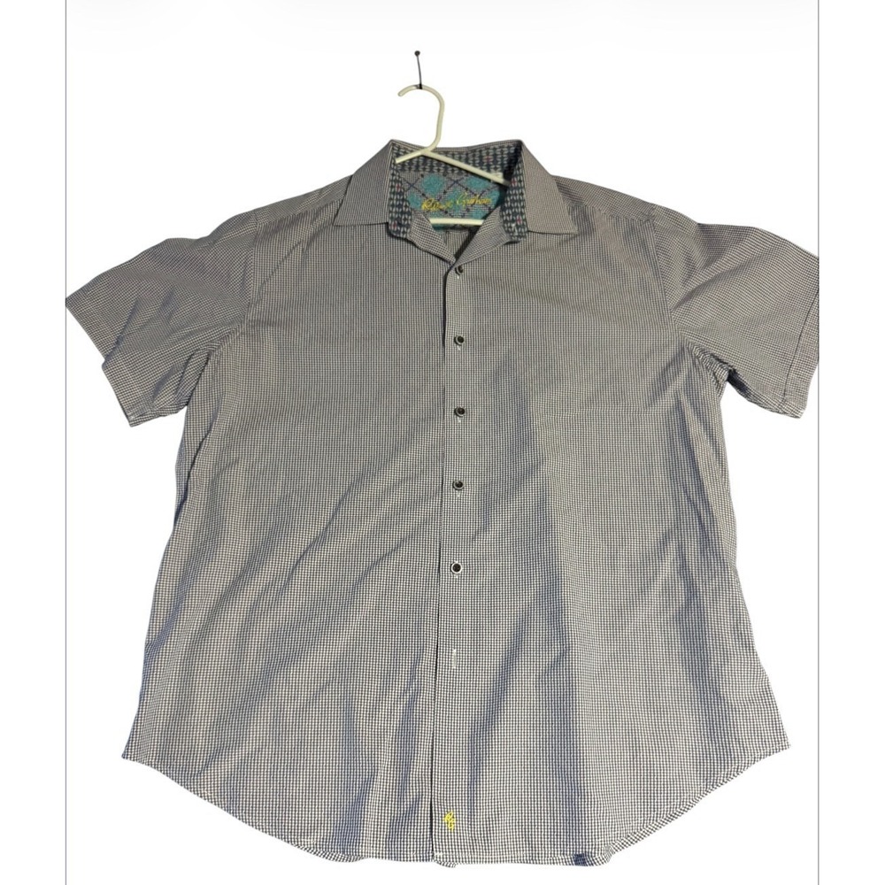 Robert Graham Mens Button Up Shirt Short Sleeve XL Check Flip Cuff Classic Fit